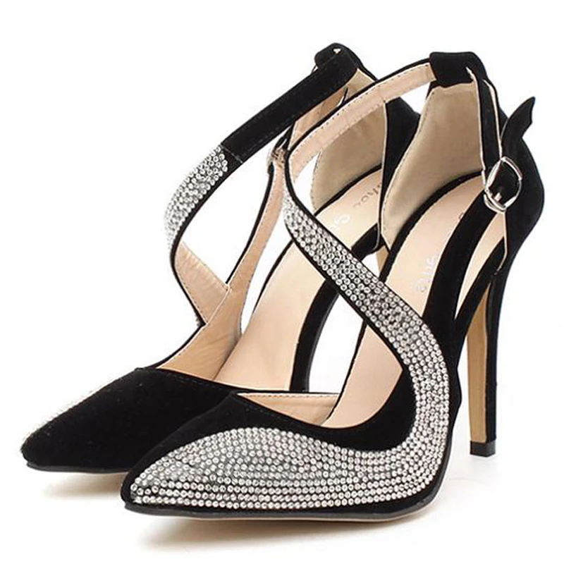 Glitter Rhinestones High Heels  Fashion Pumps Sexy Women Shoes 2023 Summer New Stiletto Pointed Toe Party Shoes Buckle Sandals