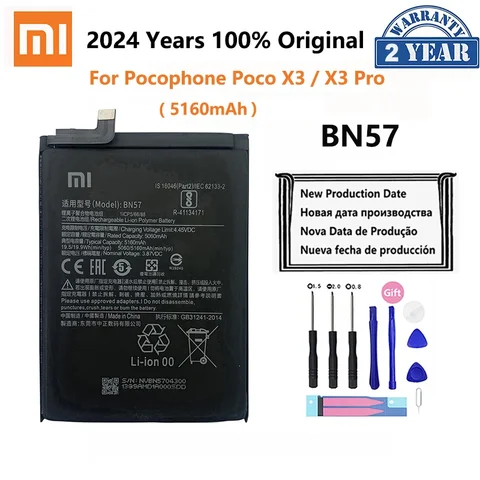100% Оригинальный аккумулятор BN57 5160 мАч для телефона Xiaomi Pocophone X3 Poco X3 Pro, сменные батареи, батарея