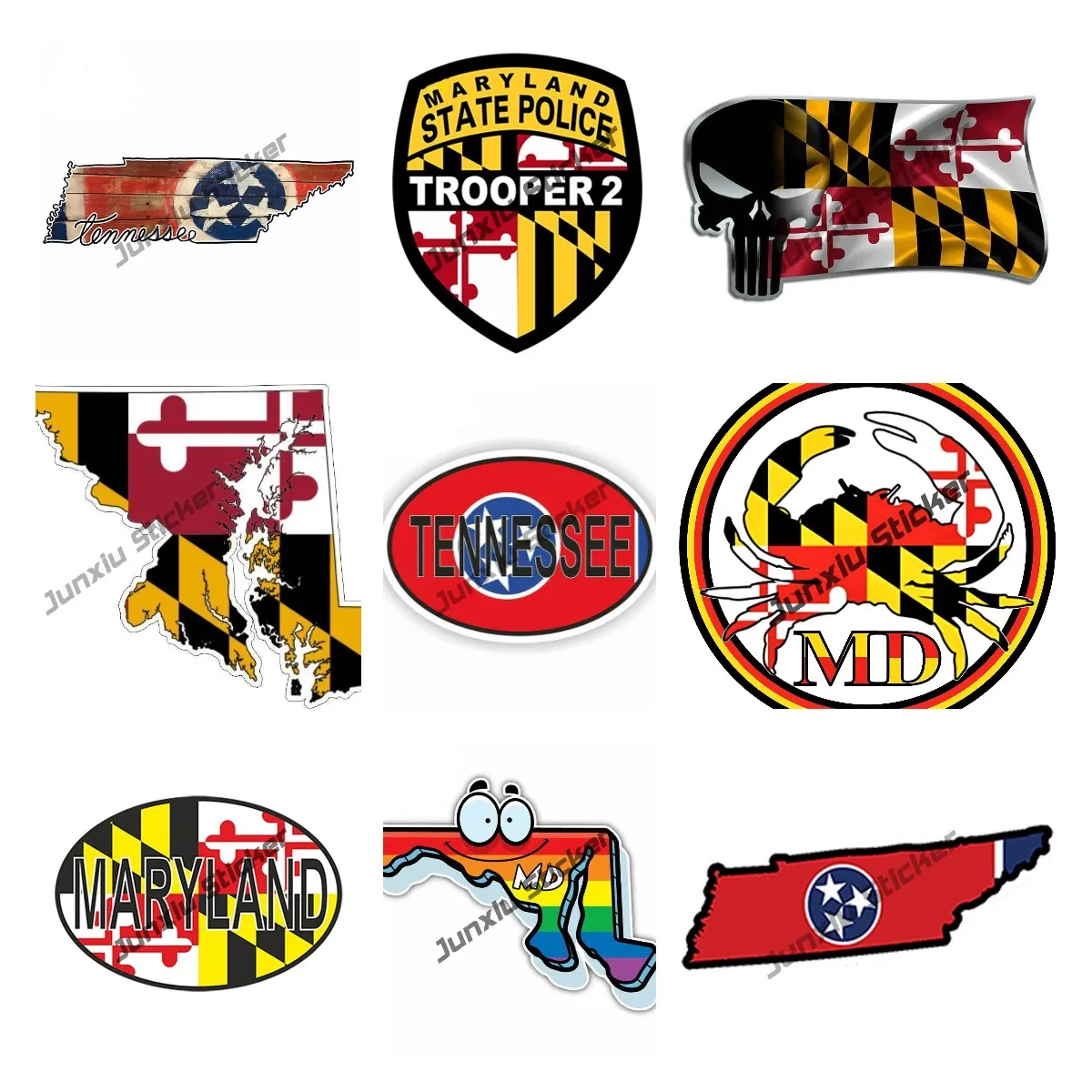 

Maryland State Map Flag Sticker Decal Tennessee State Flag Map Printed Vinyl Decal Car Sticker USA Waterproof Car Accessories