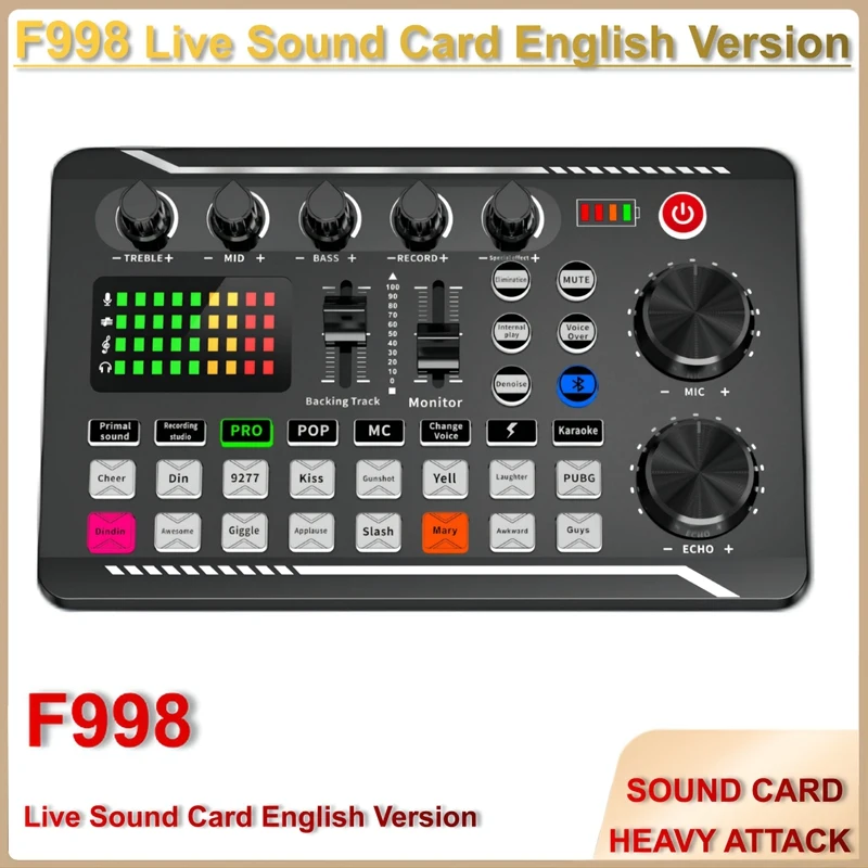 

1 Set F998 Audio Mixer Live Sound Card Mixing Console Amplifier Sound Card For Phone PC
