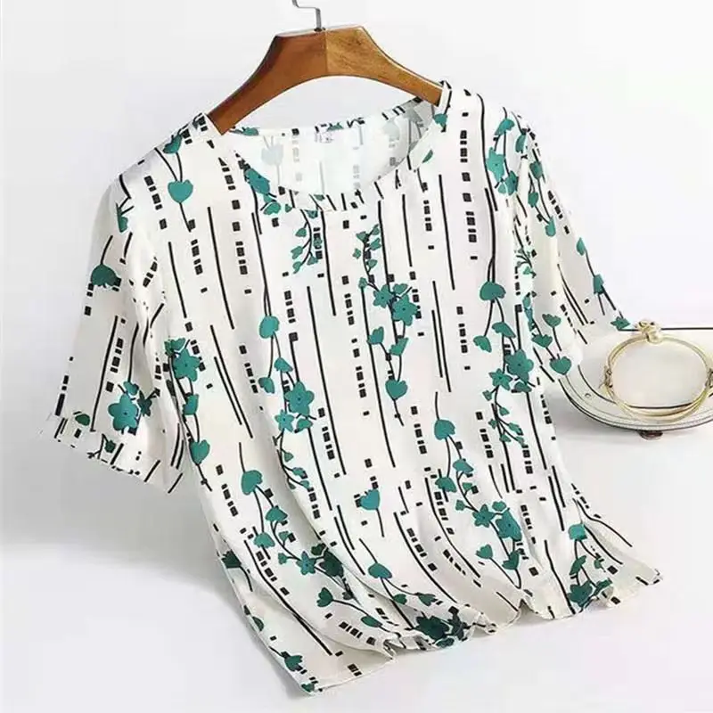 

Футболка женская из вискозы, базовый Свободный Топ с коротким рукавом и принтом, Базовая рубашка для мам, большие размеры, на лето