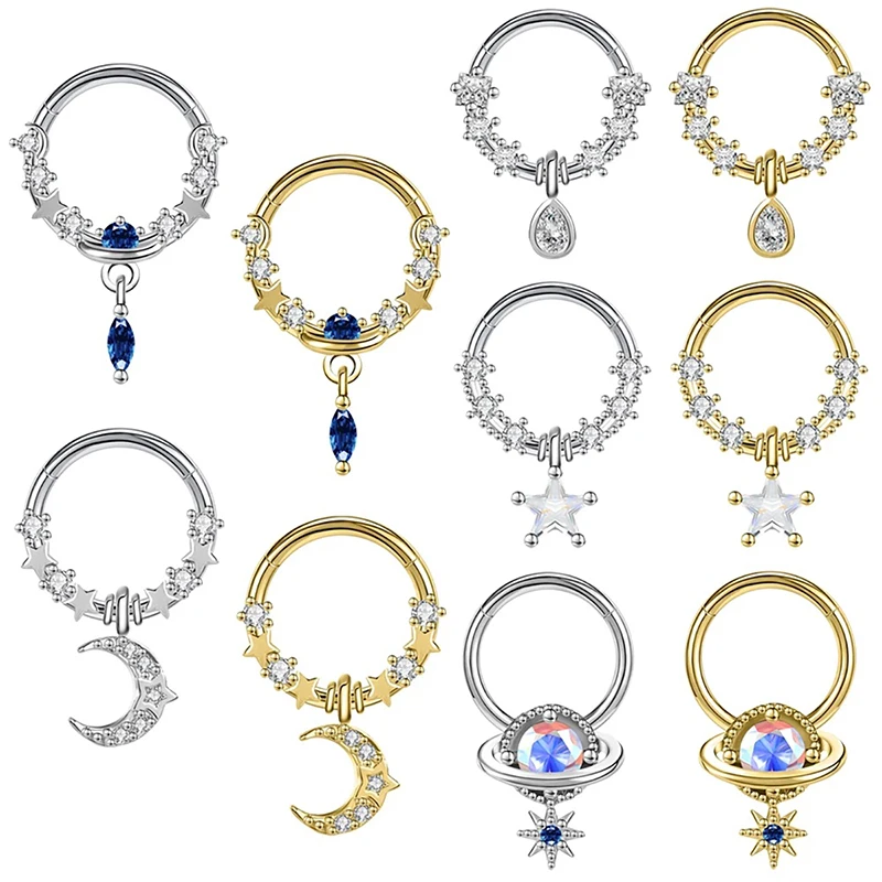 

1pc Crystal Pendant Hoop Earrings Nose Ring Septum Piercing Hinged Segment Clicker Ear Cartilage Tragus Helix for Women Jewelry