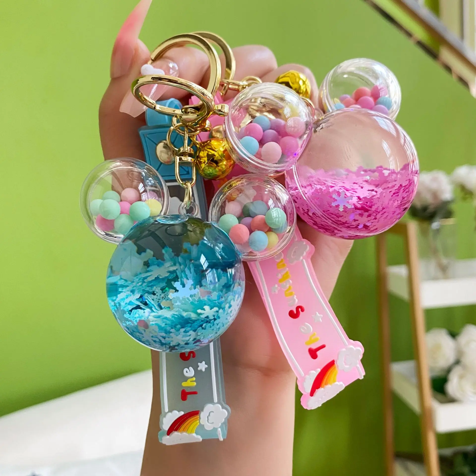 

Floating Liquid Sequins Colored Balls Round Shape Keychain Quicksand Keyring Car Bag Trinket Pendant For Women Gift Key Fob