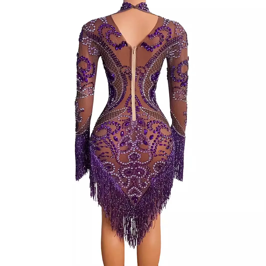 Романтическое фиолетовое сексуальное платье для выпускного вечера с кисточками
