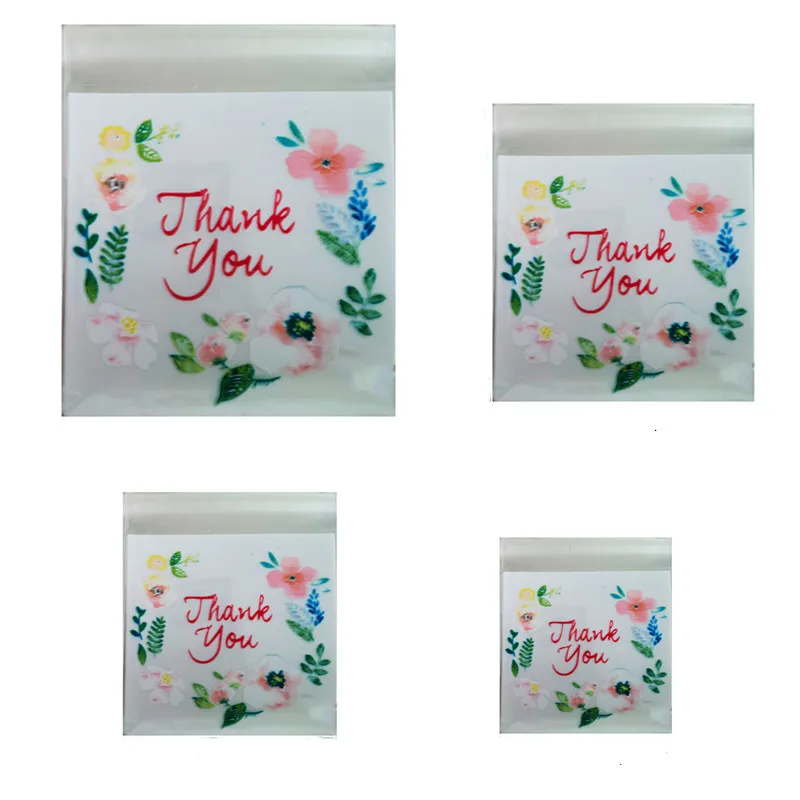 

100Pcs Plastic Bags Thank you Cookie Candy Bag Biscuit Baking Packaging Bag Self-Adhesive For Wedding Birthday Party Gift Bag