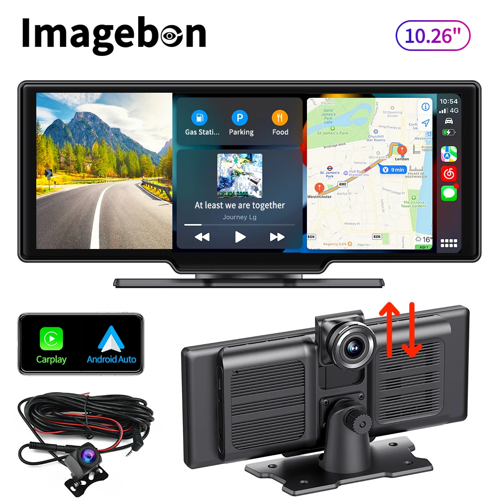 10.26" 4K Dash Cam Wireless CarPlay & Android Auto Dashboard Car DVR With ADAS GPS AUX AirPlay Miracast Rearview Mirror Camera
