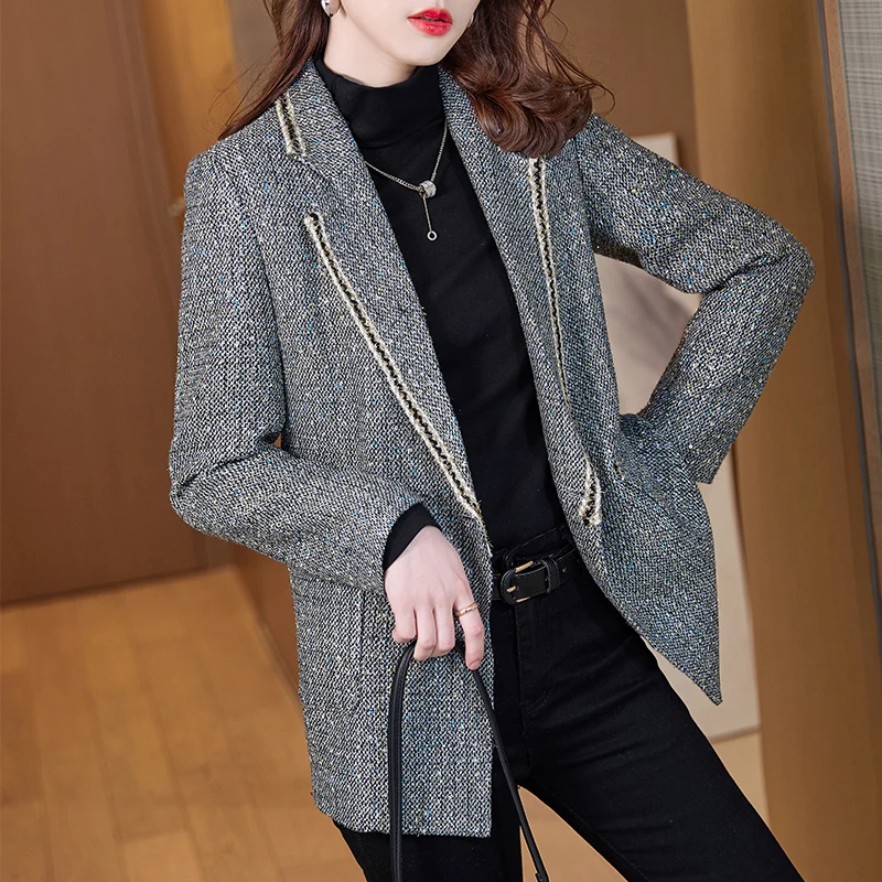 

High Quality Fashion Casual Ladies Blazer Women Jacket Grey Office Business Outerwear Clothes Spring Fall
