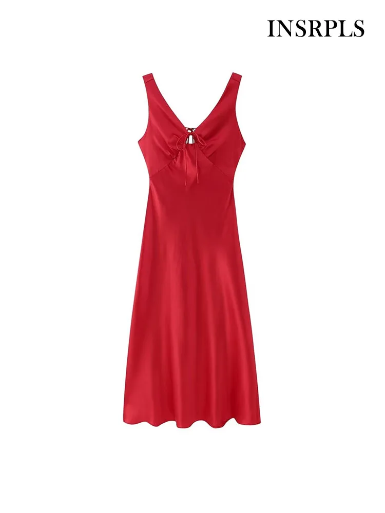 

Женское атласное платье-миди на молнии, с открытой спиной