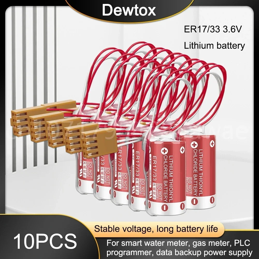 10PCS 3.6V 1600mAh C500-BAT08 3G2A9-BAT08 ER17/33 for Omron CNC PLC Servo Motor Batteries with Plug