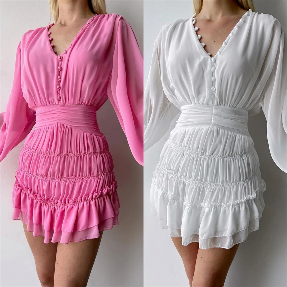 Изысканное шифоновое вечернее платье Jiayiigong с v-образным вырезом и драпировкой