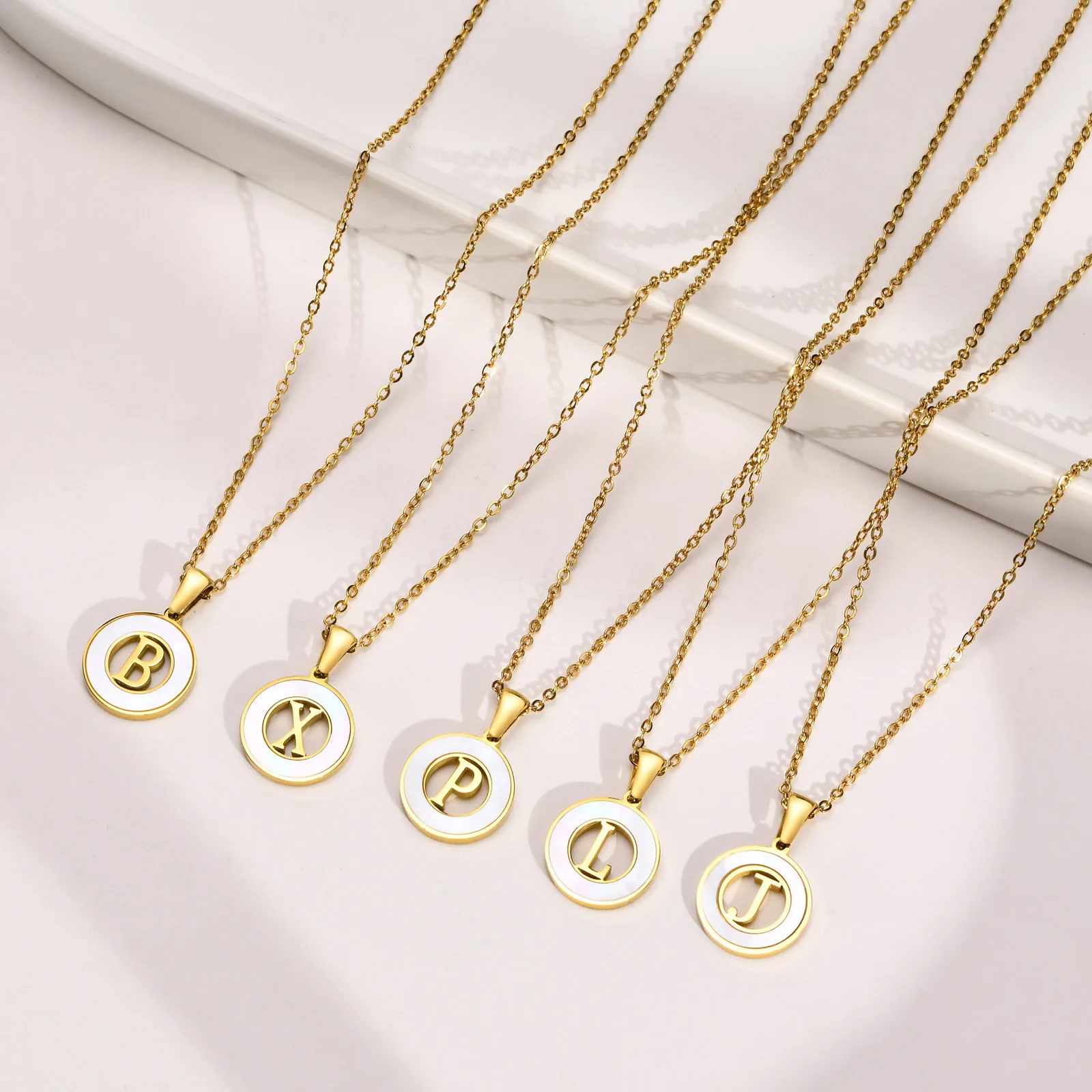 

Women's Stainless Steel Full Light Hollow A-Z Initial Shell Round Pendants Necklaces Chain, New In Collar Letter Charm Necklace
