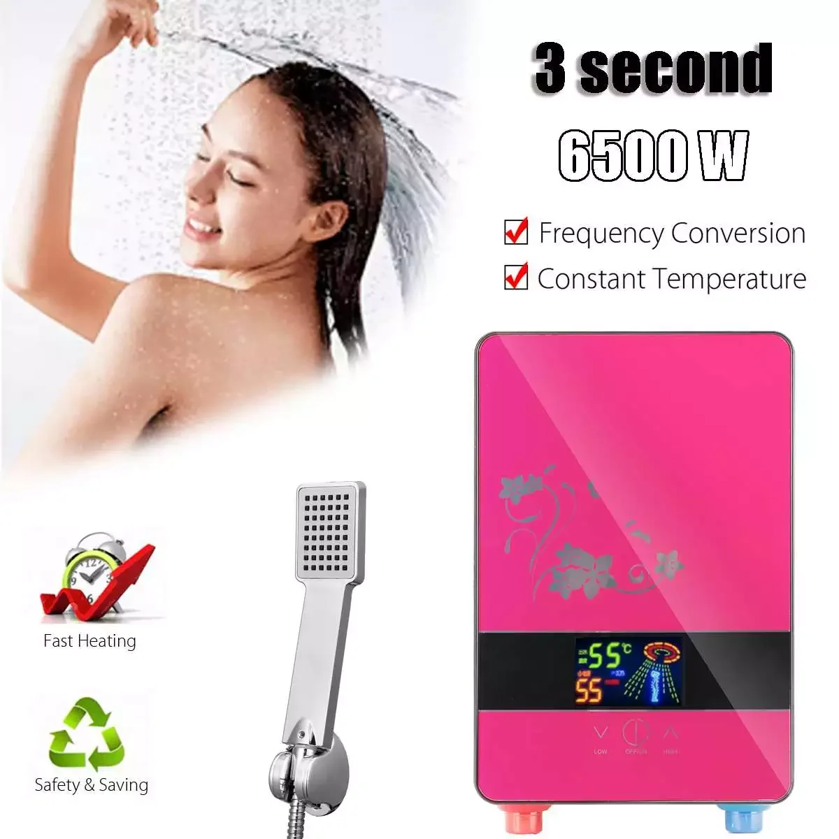 6500W 220V Electric Hot Water Heater Tankless Instant Heating Set Bathroom Self-checking Automatically Safety With Shower Nozzle enlarge