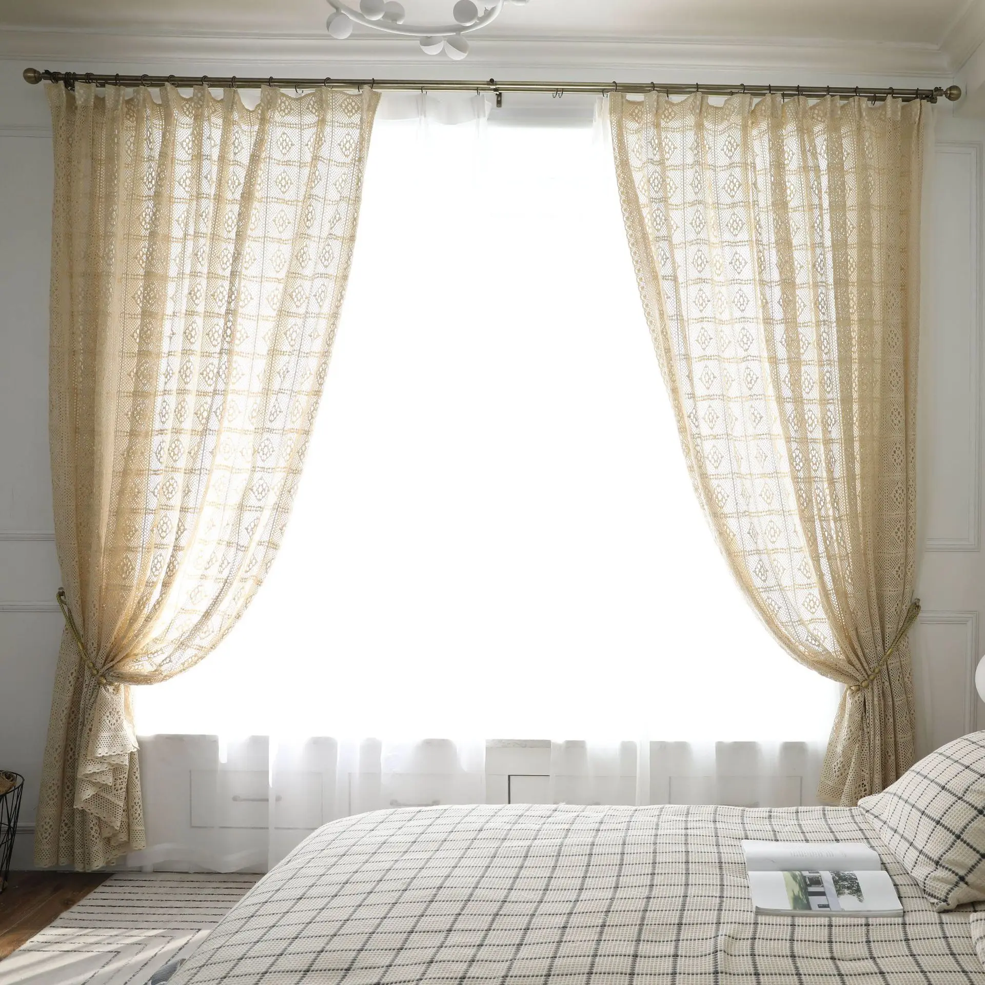 

20490-STB- embroidered tulle curtains for bedroom living room window plante sheer curtain ready made