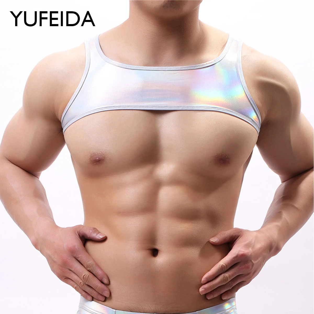 

YUFEIDA Men's Sexy PU Faux Leather Vest Chest Harness Underwear Men Crop Tops Tanks Nightwear Erotic Lingerie Male Vest Costume