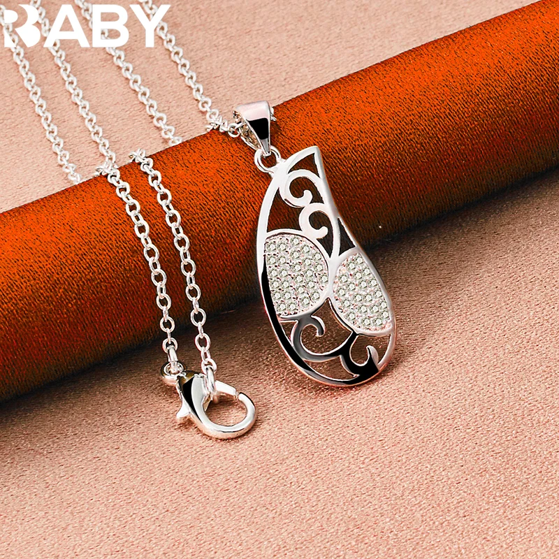 

925 Sterling Silver Charm Water Drop Zircon Pendant Necklace For Women Man 18-30 Inches Chain Wedding Engagement Fashion Jewelry