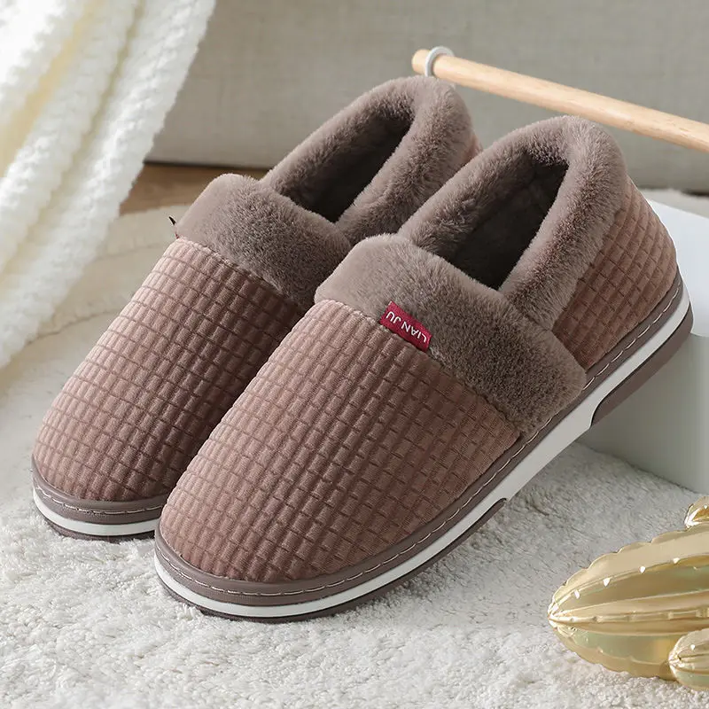 Home slippers couple all inclusive heel cotton shoes corduroy winter warm plush ladies slippers brand floor slippers house