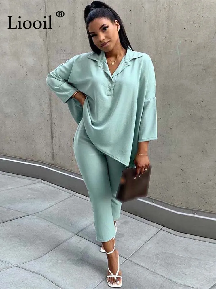 

Комплект из 2 предметов, Повседневная Свободная футболка, топ и штаны, укороченные брюки, уличная одежда, асимметричная одежда на пуговицах, ...