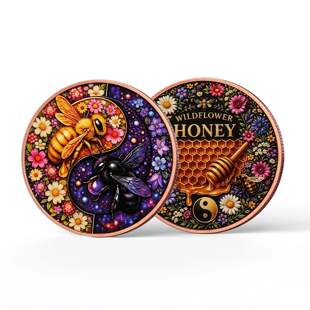 Фото Монета-сувенир 2026 Bee Copper Coin Challenge Coin с дизайном «Пчела Инь-Ян», двусторонняя 2D-печать, подарок на дружбу для женщин, мужчин и коллег №4