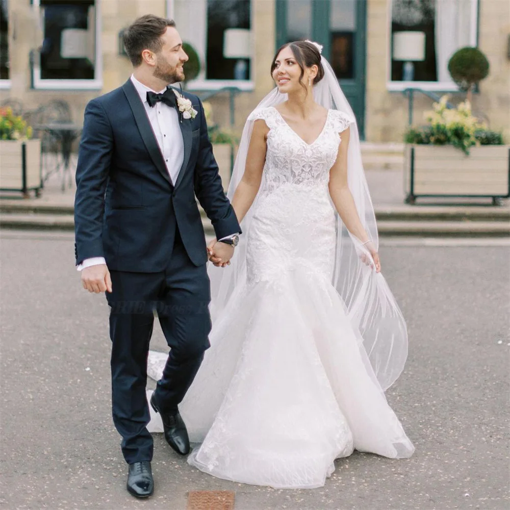 

Mermaid Wedding Dresses For Bride 2022 V-Neck Backless Bridal Gown Boho Lace Appliques Floor-Length Vestido De Noiva Custom Made