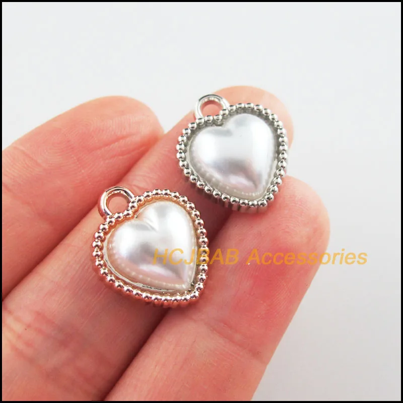 

25Pcs Retro Dull Silver KC Gold Color White Acrylic Heart Charms Pendants 15.5x18mm