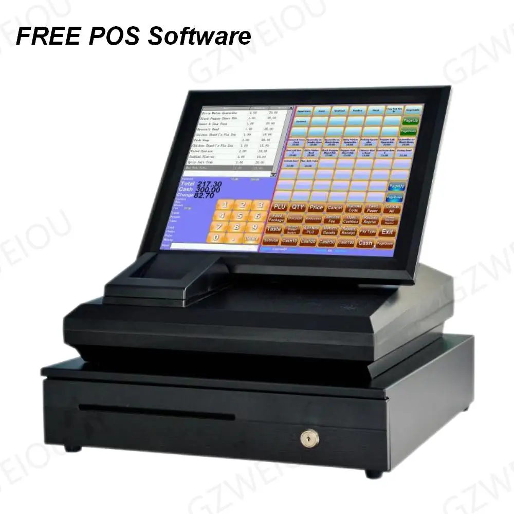 

15 inch Touch Screen POS System Print Cash Register With Free Software For Restaurant Or Retail Store Work With Bar code Scanner