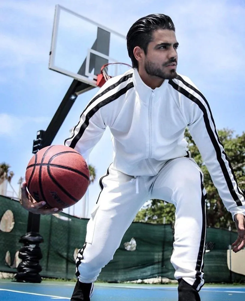 

2021 Men's Tracksuit Man Two Piece Set Casual Patchwork Contrast Color Sports Stand-Up Collar Sweater And Pants Two-Piece Suit