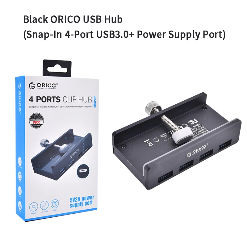 

ORICO Black MH4PU/MH4PU-P Computer Clip-type 4 Ports USB 3.0 Type A HUB Adapter