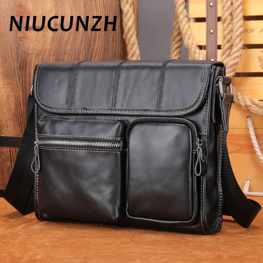 

Сумка NIUCUNZH мужская из натуральной кожи, деловой мессенджер через плечо для ноутбука 14 дюймов, портфель для мужчин