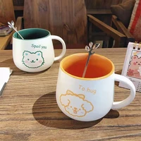 creative cartoon simple ceramic mug home office coffee breakfast cup nordic cute color student beautiful with spoon tea mugs