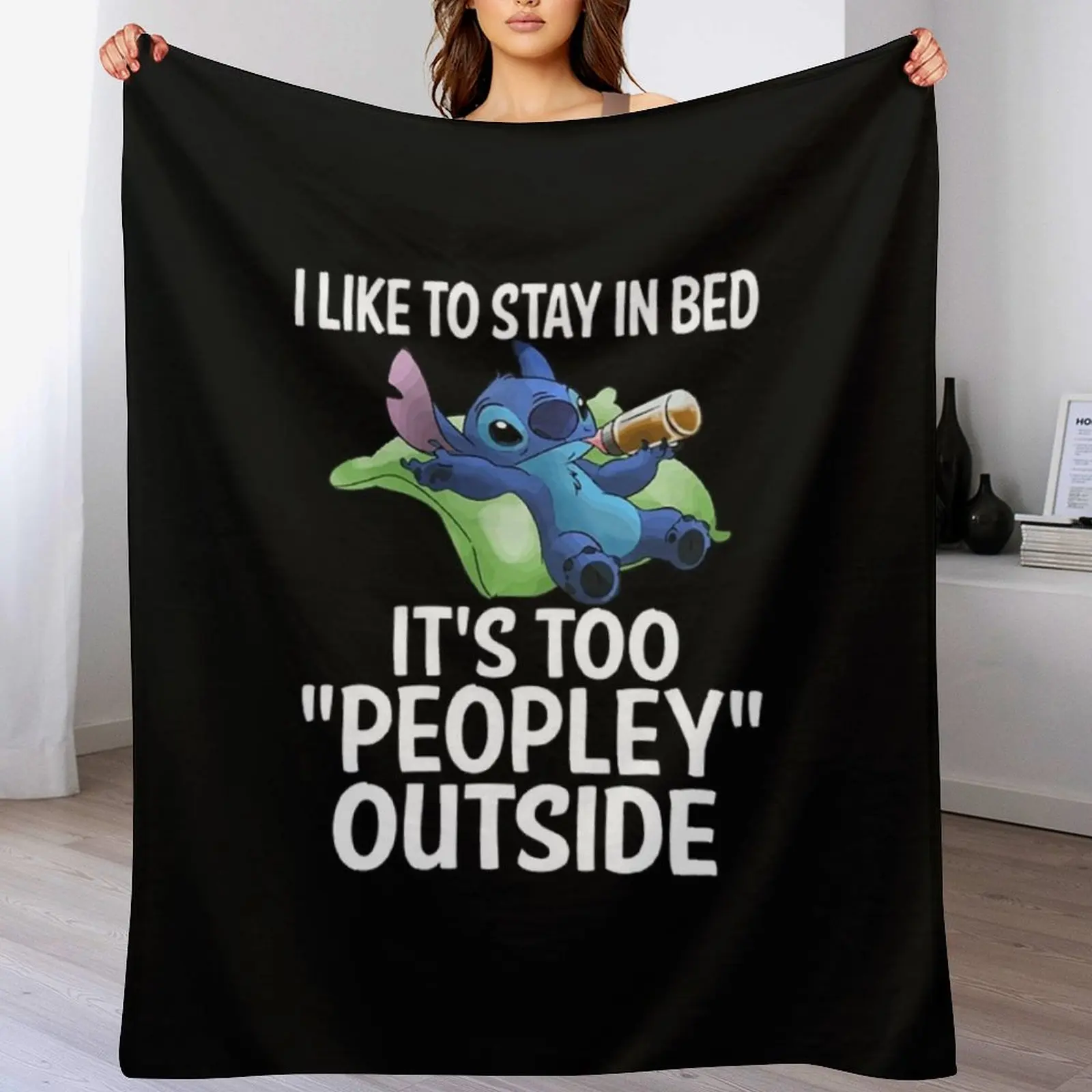 S t i c h I Like To Stay In Bed It's Too Peopley Наружное одеяло Фланелевые одеяла