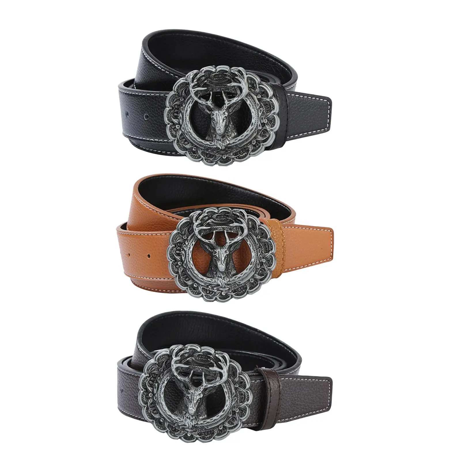 

Retro Personality Mens PU Leather Belt Men Gifts American Cowboy Style Deer Belt Jeans Trousers Waist Strap Cowhide Strap