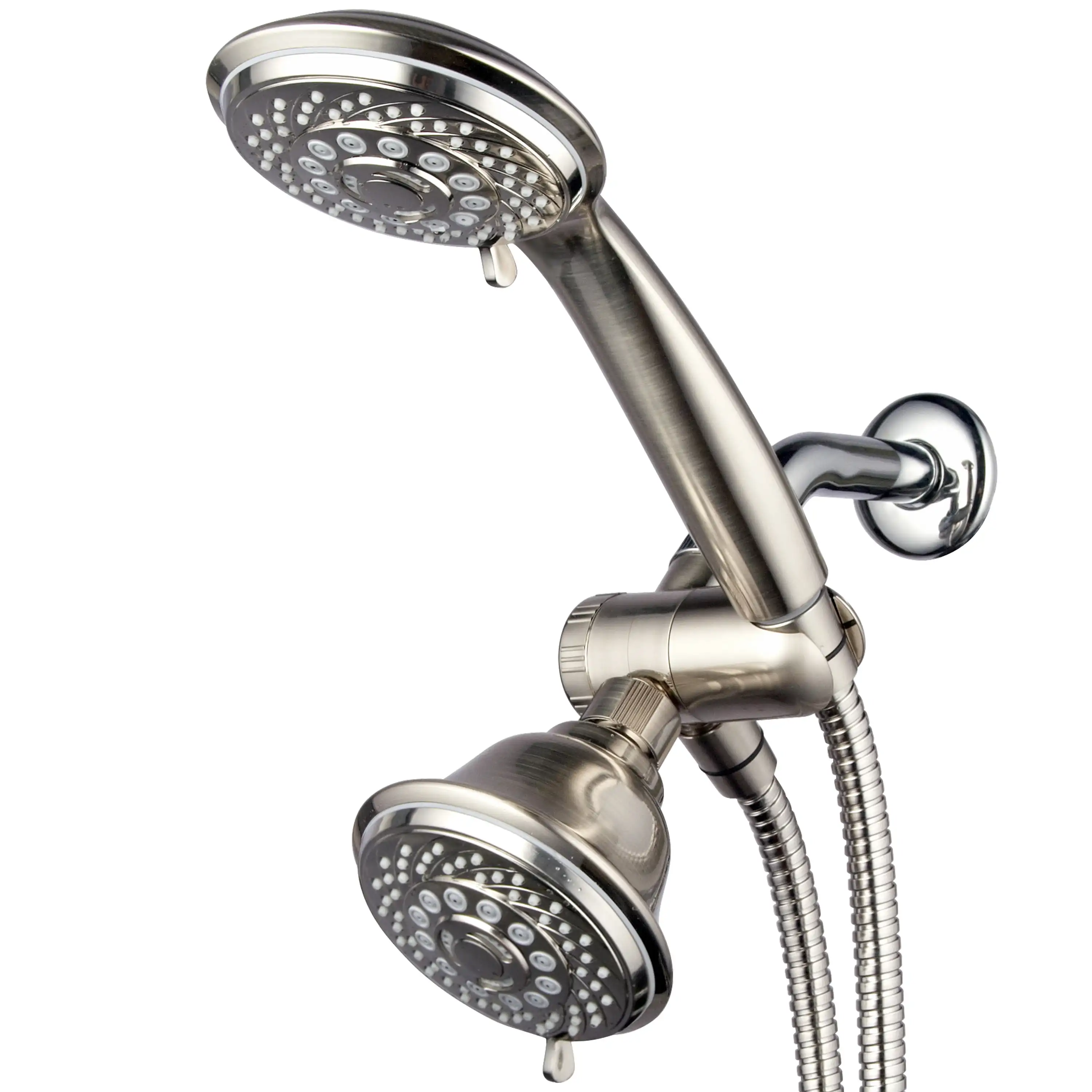 

AquaSpa 30-Setting Luxury 3-Way Dual Showerhead with Insta-Mount® Wall Bracket, Brushed Nickel