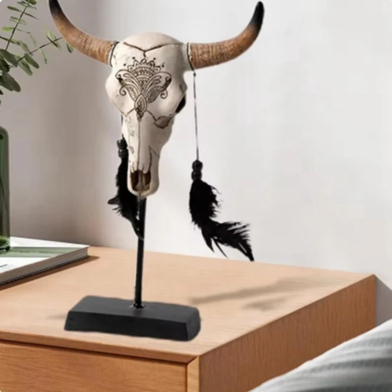 BMBY-Bull украшение в виде головы черепа рогатый Череп коровы с перьями искусство