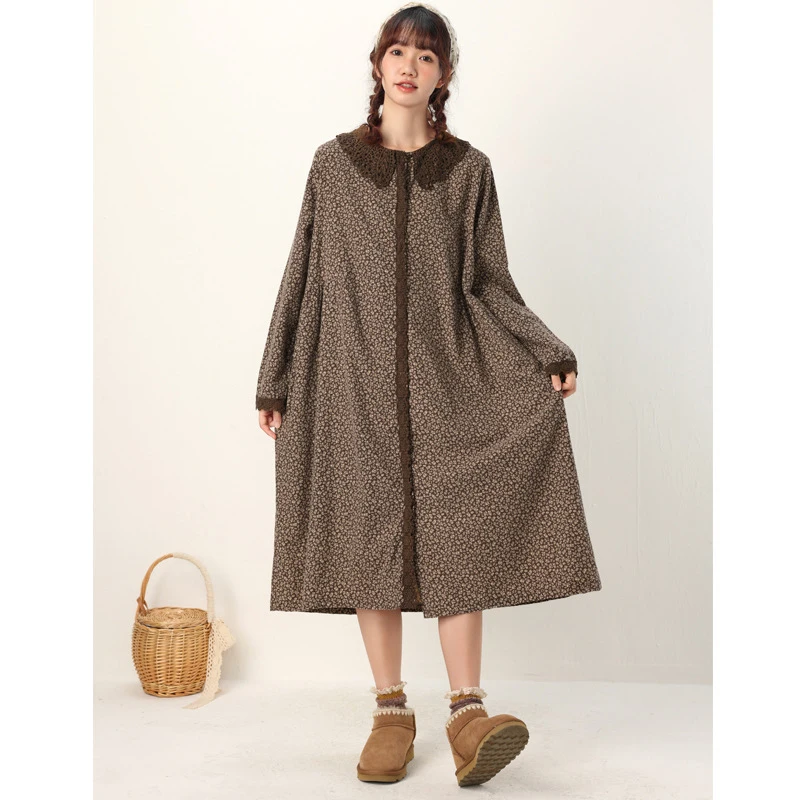 

Женское платье с вышивкой Mori Girl, хлопковое и лиеновое платье с длинными рукавами и воротником Питер Пэн, женское платье с ароматизированными цветами, кардиган K078