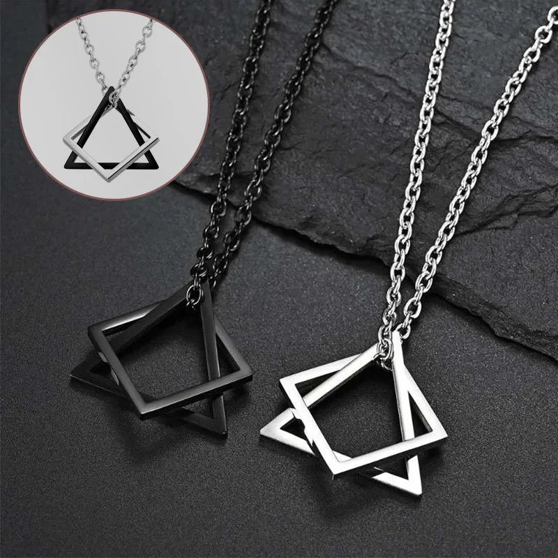 

Geometry Necklace Interlocking Streetwear Square Triangle Pendant Modern Trendy