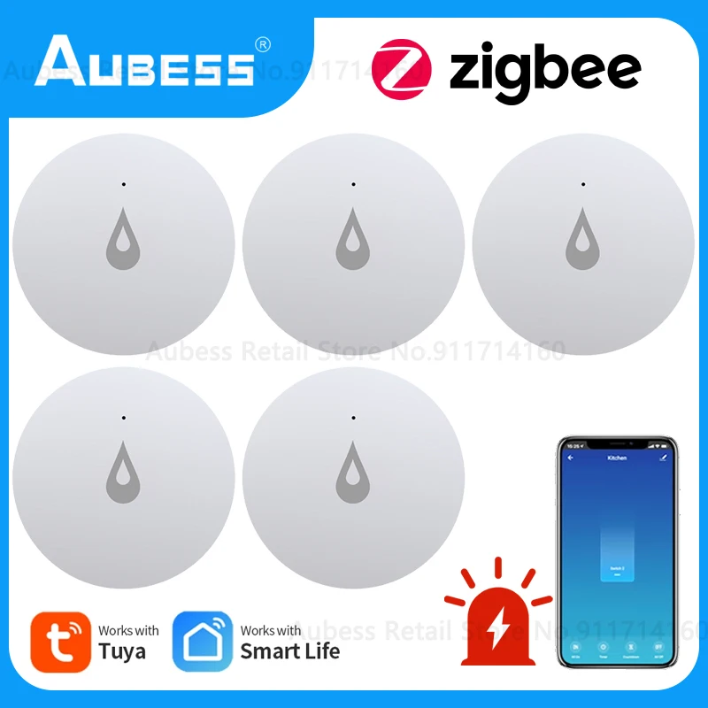 

Aubess Tuya ZigBee Water Leakage Sensor Water Level Detector Smart Home Security Protection Against Water Leaks Alarm System