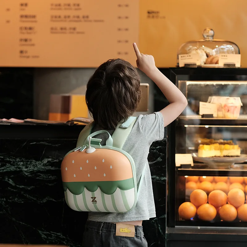 2022 Children Backpack Cheeseburger Design Girls Boys Backpack Toddler Kids School Bag Kindergarten Cartoon Cream Cake Print Bag