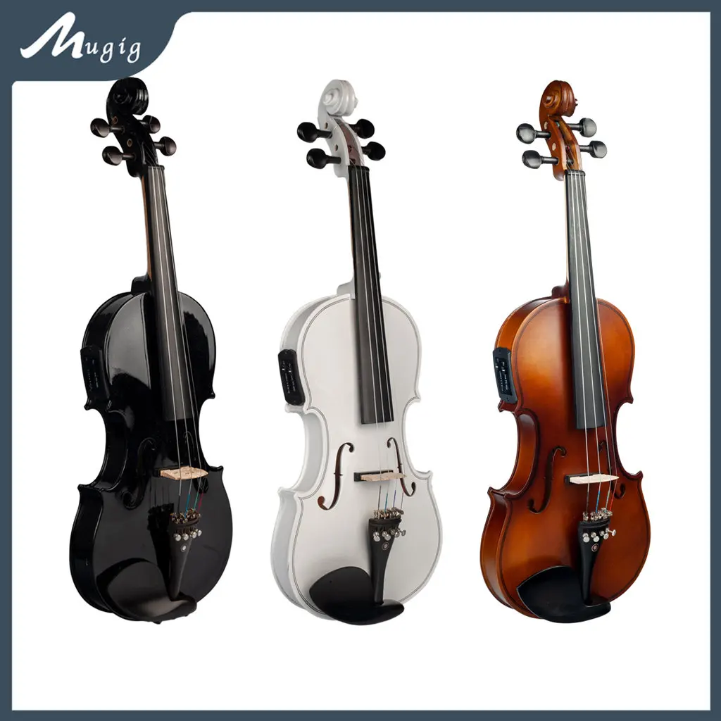 Mugig 4/4 Acoustic Electric Violin Set Full Size Fiddle for Students Kids Adults with Hard Case Shoulder Rest Rosin Bow Strings enlarge