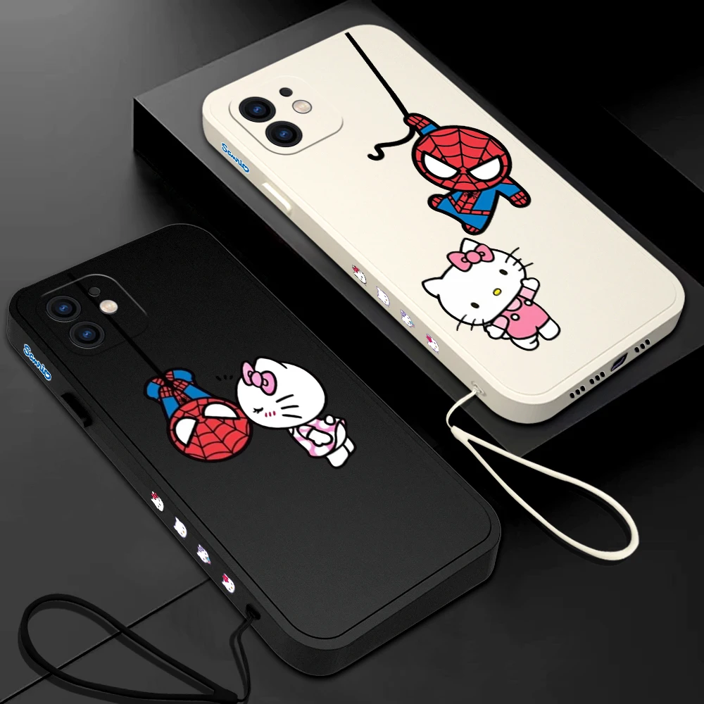 

Sanrios S-Spider-Man Hello Kitty Phone Case For Samsung Galaxy S23 S22 S21 S20 Ultra Plus FE S10 Note 20 Plus With Lanyard Cover
