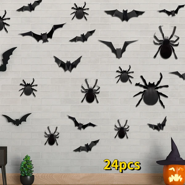 

2 Pcs Fall Maple Leaf Garland Fall Leaves Garland,5.9ft Strand Hanging Vine ​Black Garland with 24pcs Spider Bat Sticker