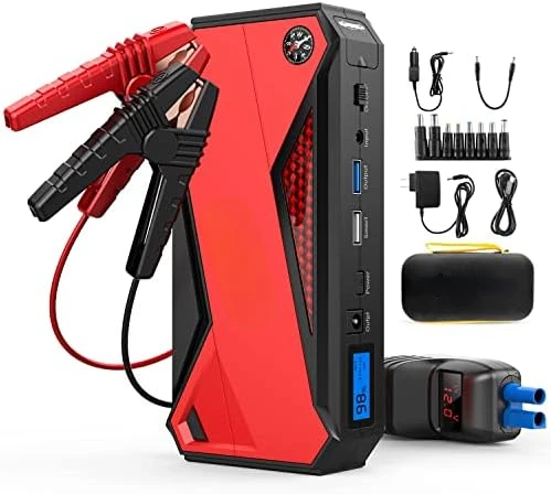 

800A Peak 18000mAh Portable Car Jump Starter (up to 7.2L Gas/5.5L Diesel Engine) Portable Battery Booster with LCD Screen (Red)