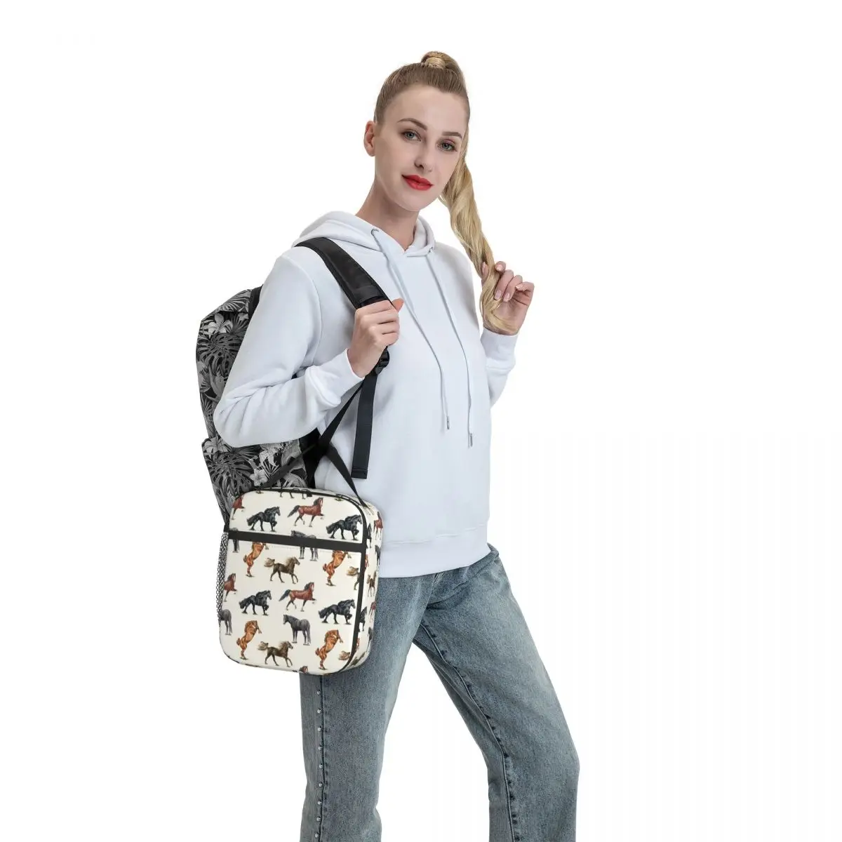 

Horse Pack Lunch Bag with Handle Cool Horses Love Meal Mesh Pocket Cooler Bag New Beautiful Clutch Car Thermal Bag