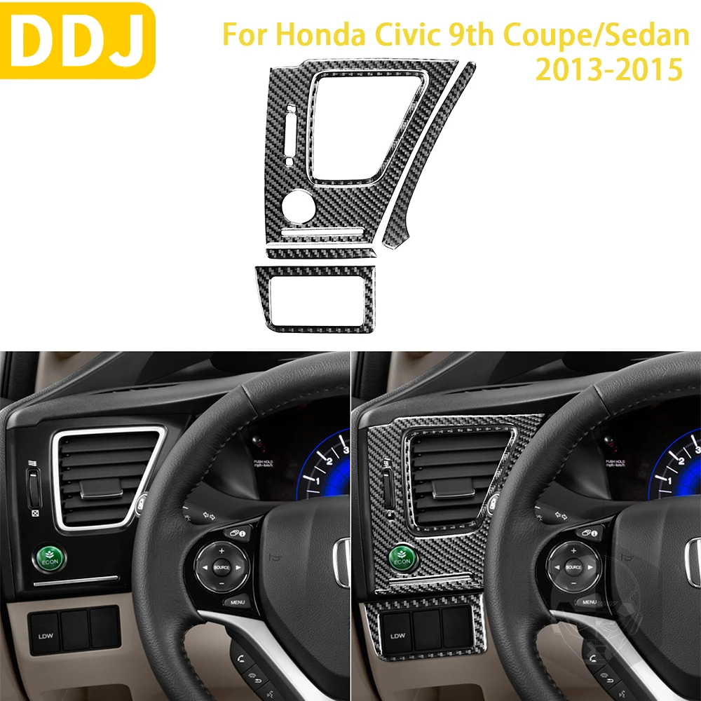 

For Honda Civic 9th Coupe/Sedan 2013-2015 Accessories Carbon Fiber Car Interior Steering Wheel Side Air Outlet Panel Sticker