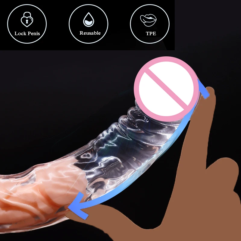 Reusable Penis Sleeve Extender Reusable Condoms Sex Toys For Men Dick Enlarger Extend 4/7/10cm Cock Sleeve Transparent/Flesh