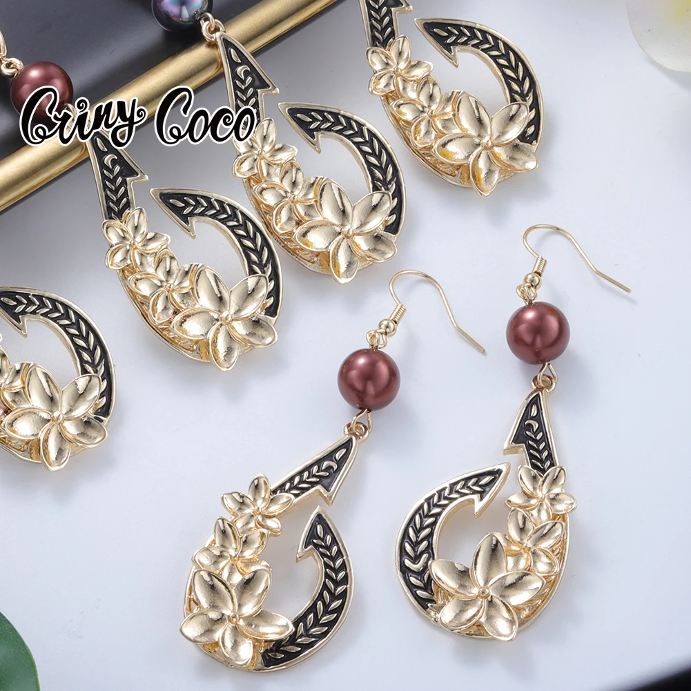 

Cring Coco Women's Earrings New Design Pearl Pendant Hawaiian Polynesian Fashion Mother's Day Unusual Anchor Earring for Women