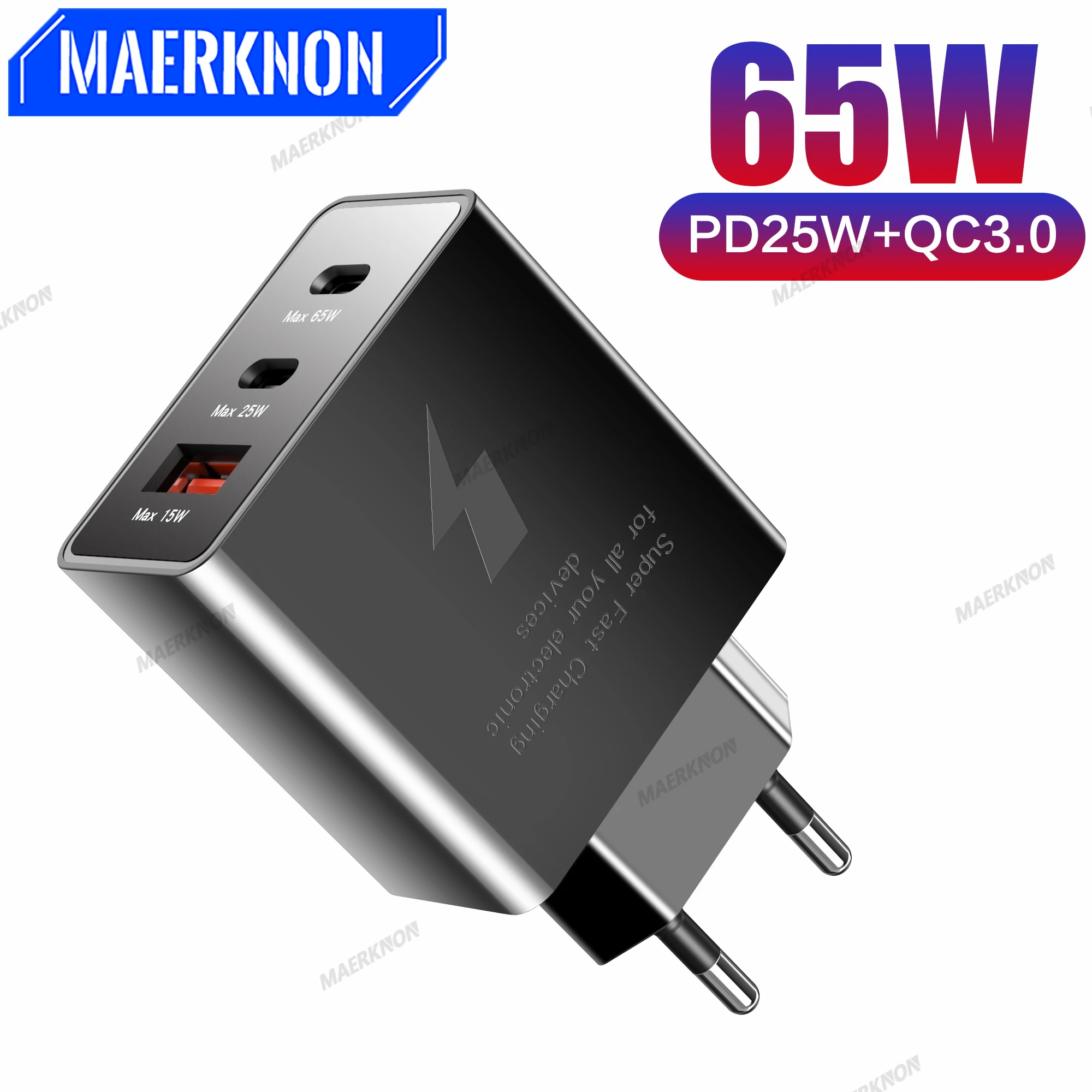 

65W PD USB C Charger 3 Ports Fast Charging Wall Adapter For iPhone 14 13 12 Xiaomi Samgsung Quick Charge 3.0 PD3.0 Phone Charger