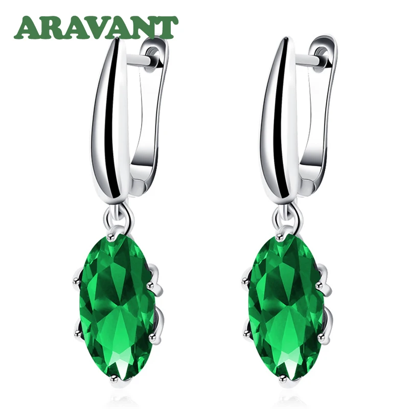 Серьги-подвески Aravant из серебра 925 пробы с овальным зеленым цирконием для женщин
