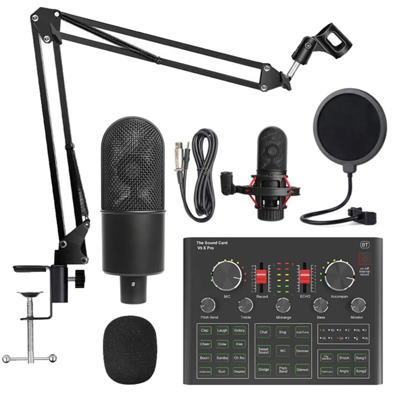 

HTHL-K20 Condenser Microphone Kit With V9X PRO Live Sound Card, For Noise Reduction Karaoke Studio Recording & Broadcast