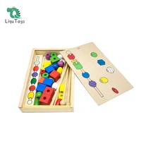 liqu montessori toys bead sequencing set with 22 wooden beads and 3 pattern boards