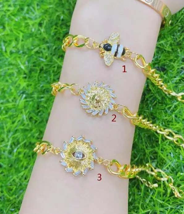 

1pcs eye bee heart Adjustable gold copper cz zircon cubic zirconia Cuban chain Bracelet Bangles df3a